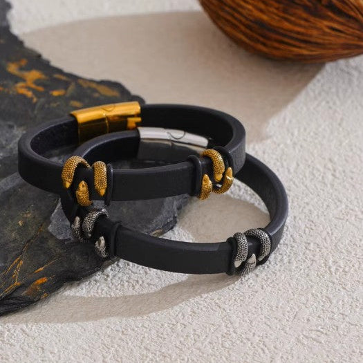 Bratara barbati din piele neagra Dragon Noir