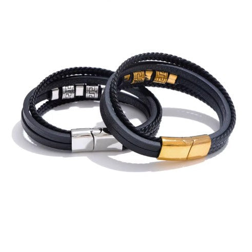 Bratara impletita din piele neagra si inox Black Cobra