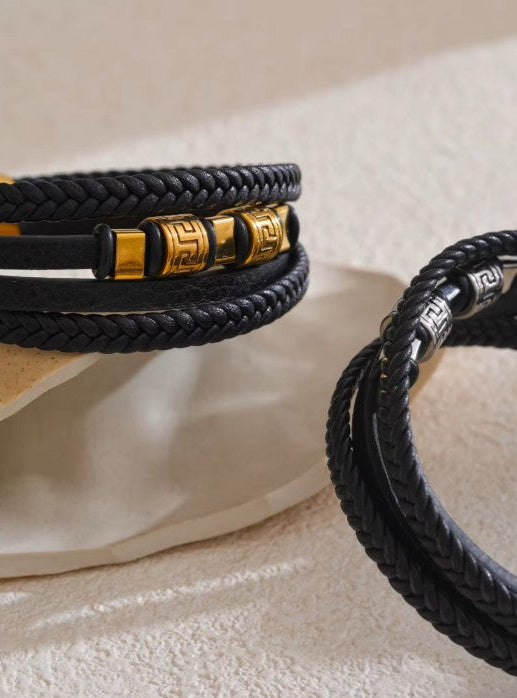 Bratara impletita din piele neagra si inox Black Cobra