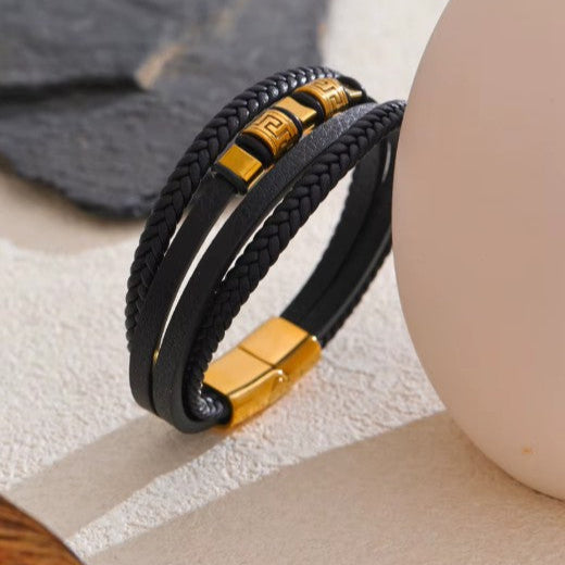 Bratara impletita din piele neagra si inox Black Cobra
