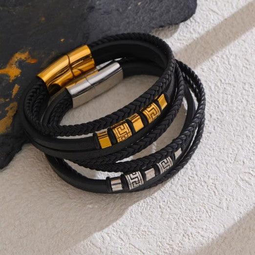 Bratara impletita din piele neagra si inox Black Cobra