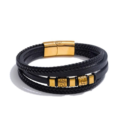 Bratara impletita din piele neagra si inox Black Cobra